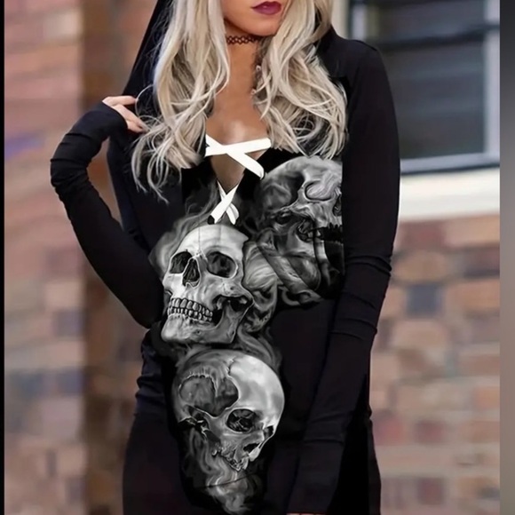 Skulls Black Hoodie Dress - Picture 3 of 3